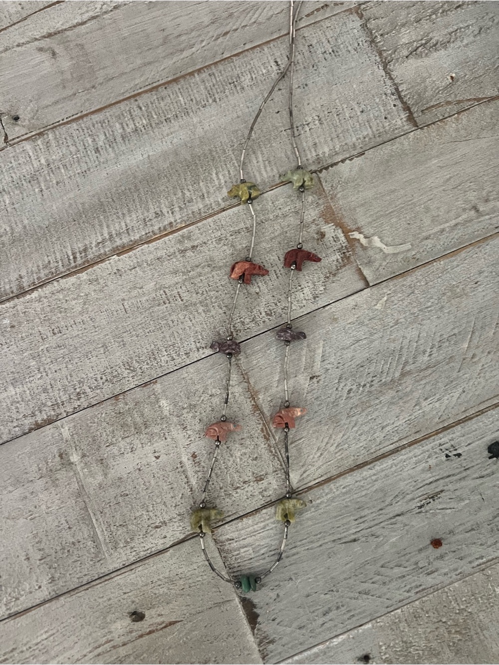 Vintage Native Zuni Colorful Multi-Stone Long Silver Necklace